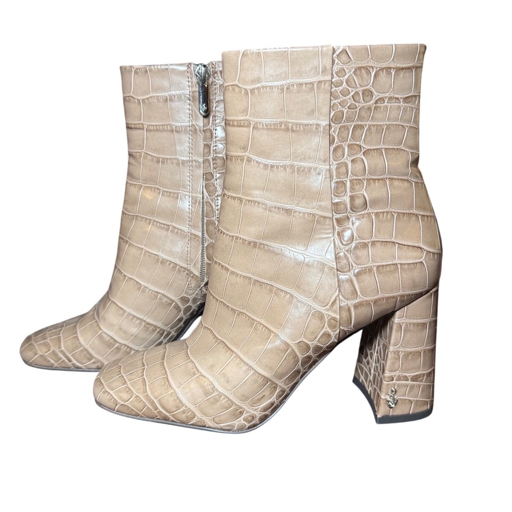 Sam Edelman‎ Codie Ankle Bootie Sesame Croc Embossed Square Toe Block Heel 7M